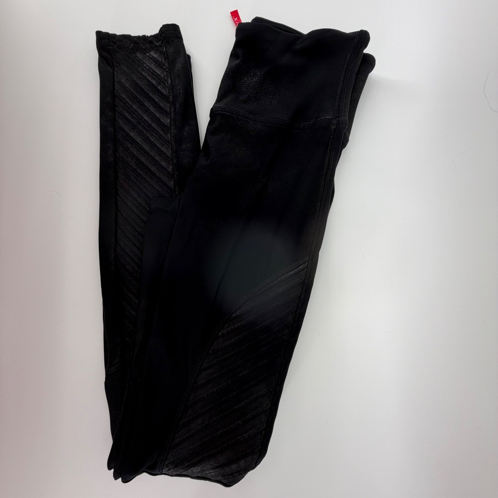 SPANX Black Moto Velvet Detail High Waisted‎ Leggings XS TP  EUC